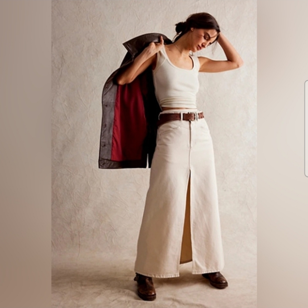 NWT Wisp Ivory Sz 10Free People We The Free Come As You Are Denim Maxi Skirt